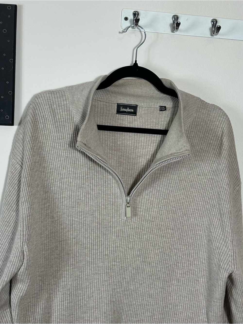 Neiman Marcus Men’s Quarter-Zip Ribbed Sweater - Beige merino wool